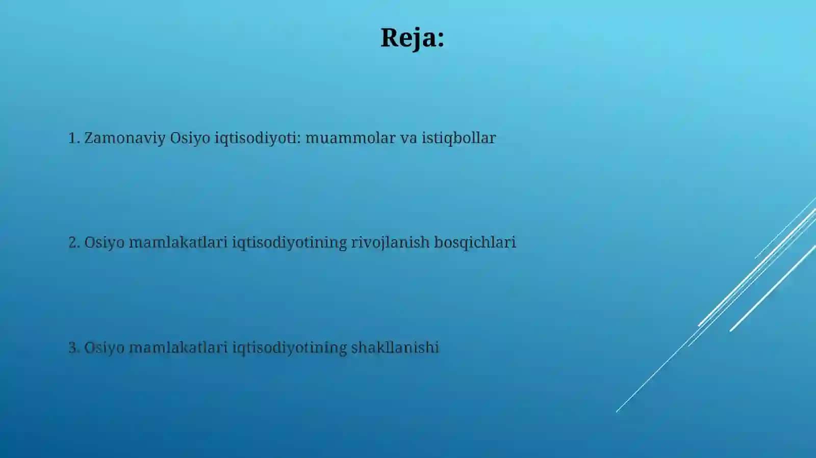 Osiyo qitʼasi mamlakatlari xoʻjaligining rivojlanishi 2