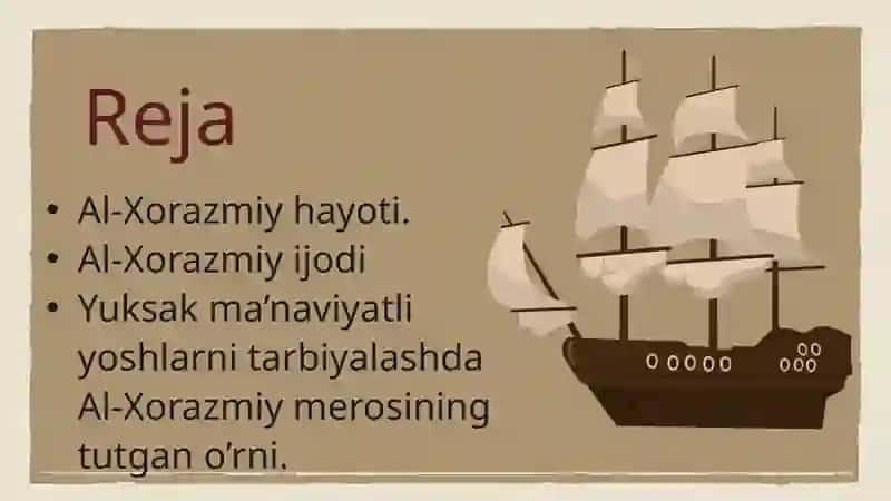 Yuksak ma’naviyatli yoshlarni tarbiyalashda O’rto Osiyo allomalari ilmiy merosining o’rni Al Xorazmiy amaliy faoliyati va ilmiy merosi misolida 2