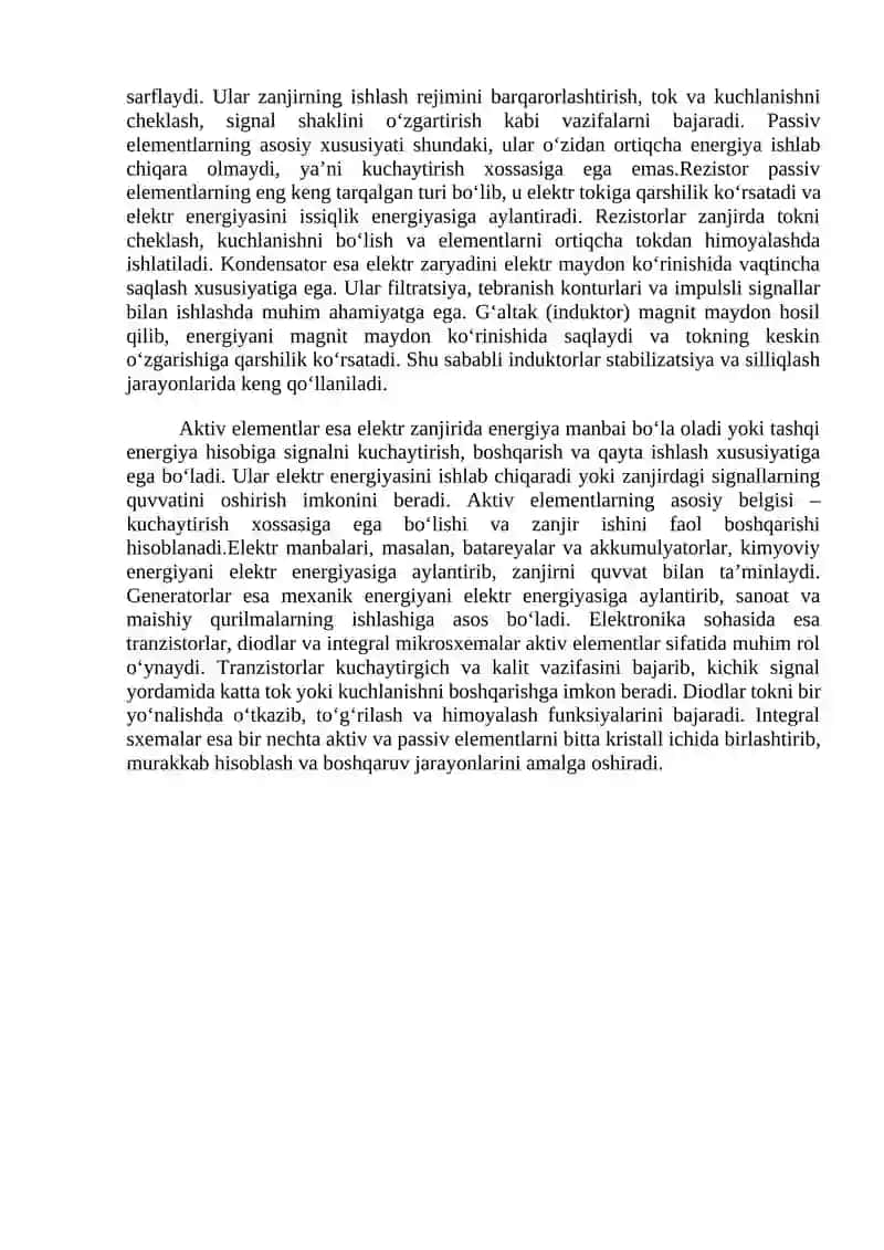 Elektronika va sxemalar fanidan mutaqil ta’lim ishi 2