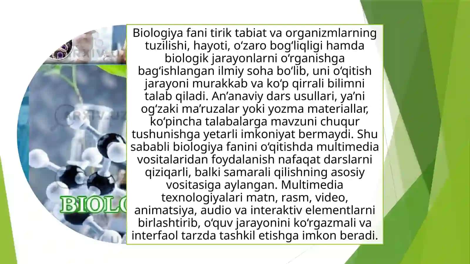Biologiya fanini o‘qitishda multimedia vositalaridan foydalanishning afzalliklari 2