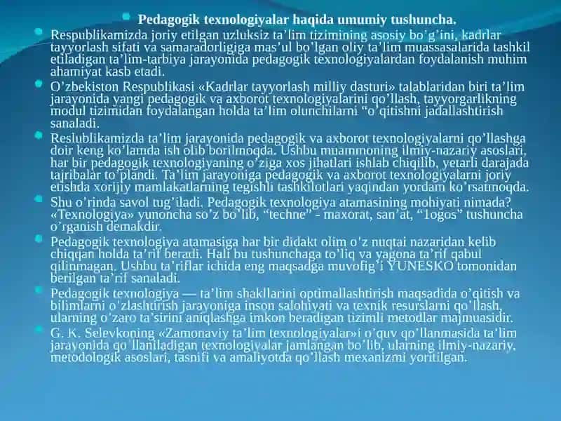 Pedagogik texnologiyalar haqida umumiy tushuncha 2