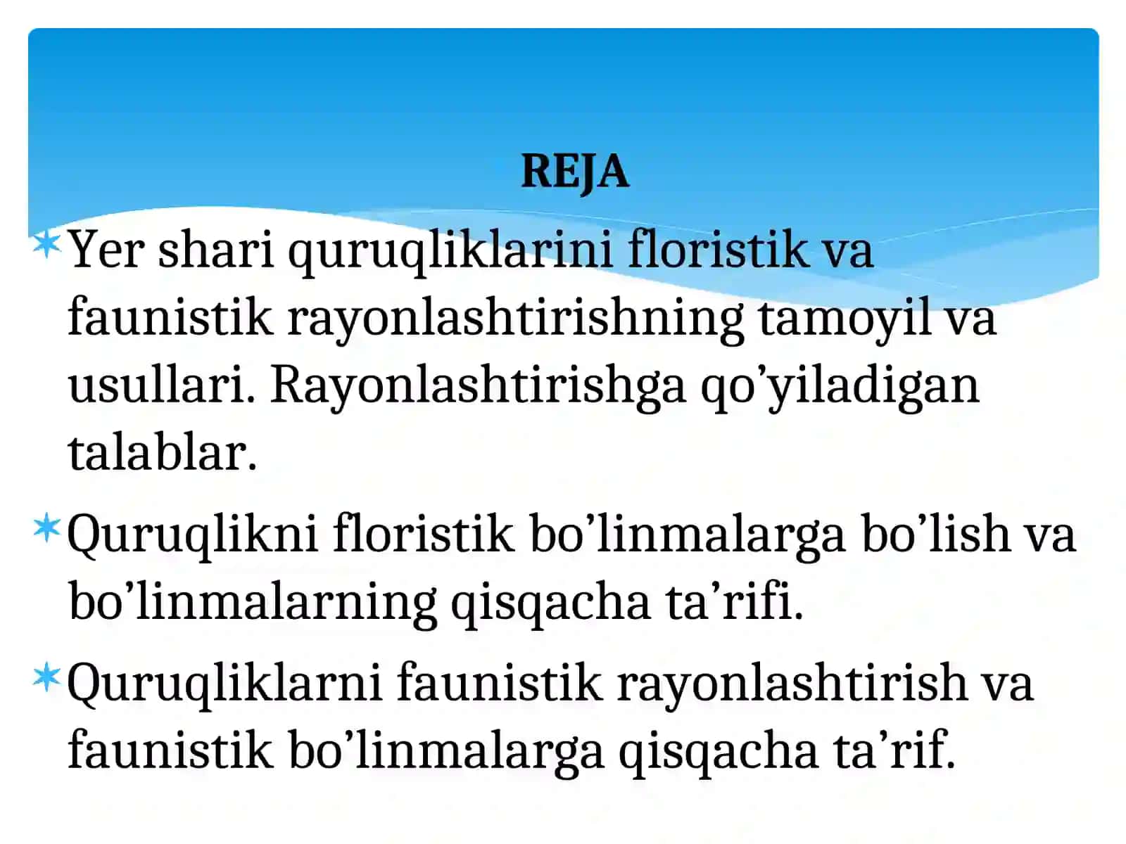 YER SHARINING QURUQLIK QISMINIFLORISTIK VA FAUNISTIK RAYONLARI 2