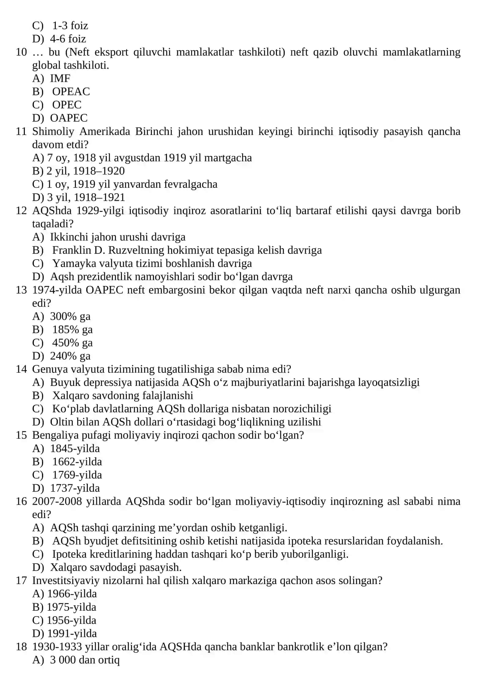 T.f. “Moliyaviy inqirozlar” fanidan Yakuniy nazorat ishi 2