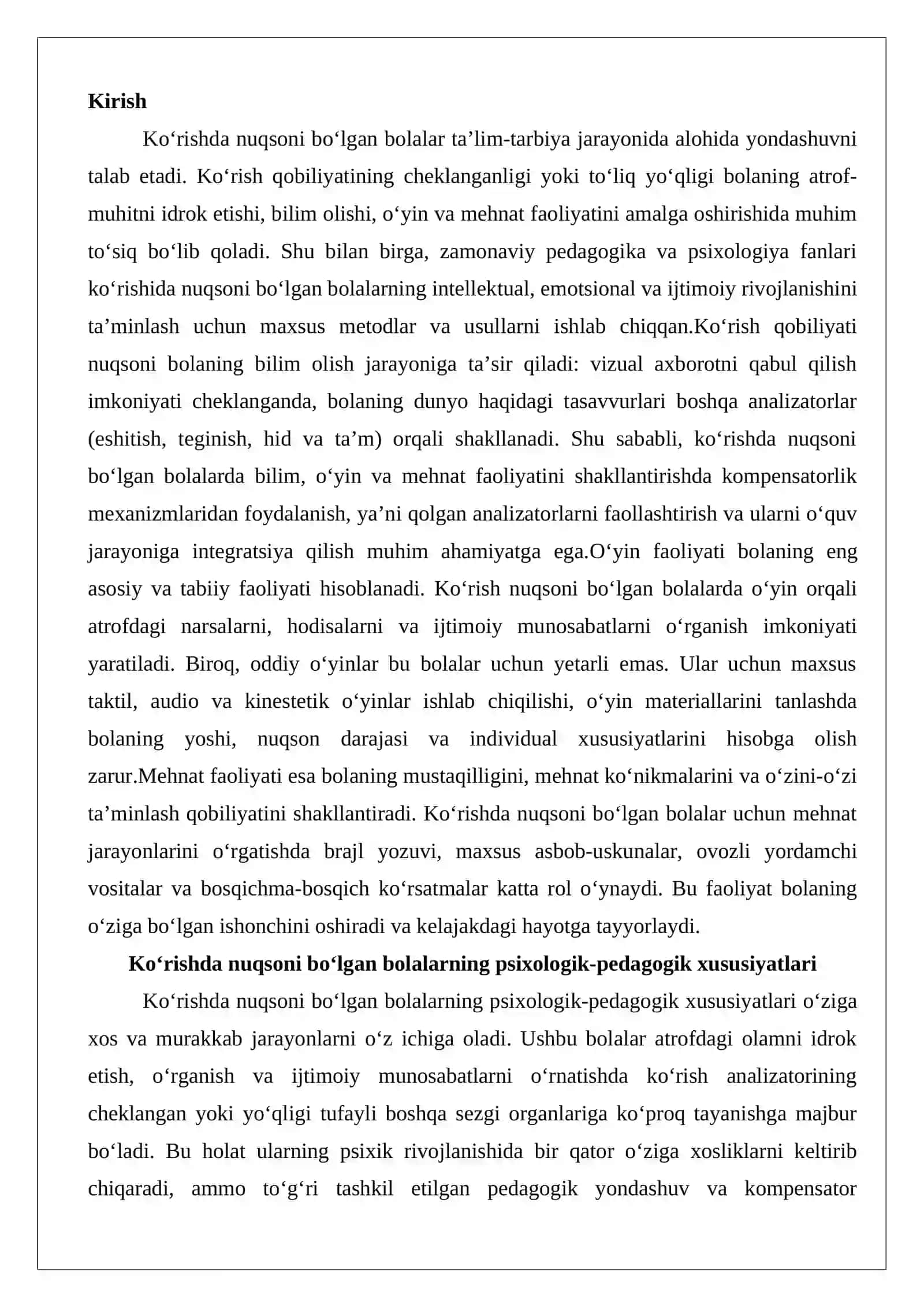 Ko‘rishda nuqsoni bo‘lgan bolalarda bilim, o‘yin, mehnat faoliyati usullarini shakllantirish 2