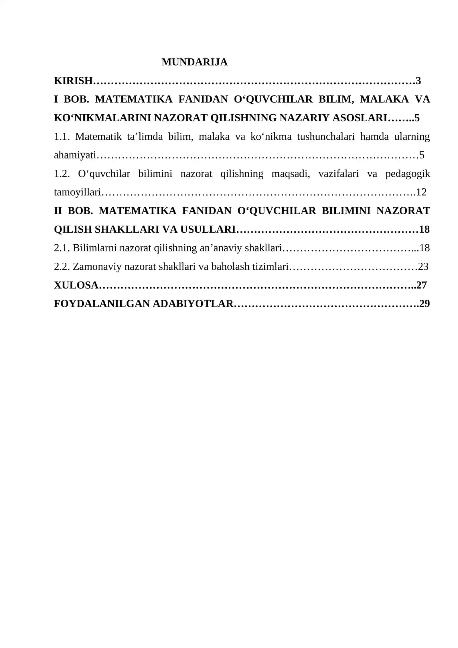 Matematika fanlaridan o`quvchilar bilim malaka va kunikmalarini nazorat qilish shakillari 2