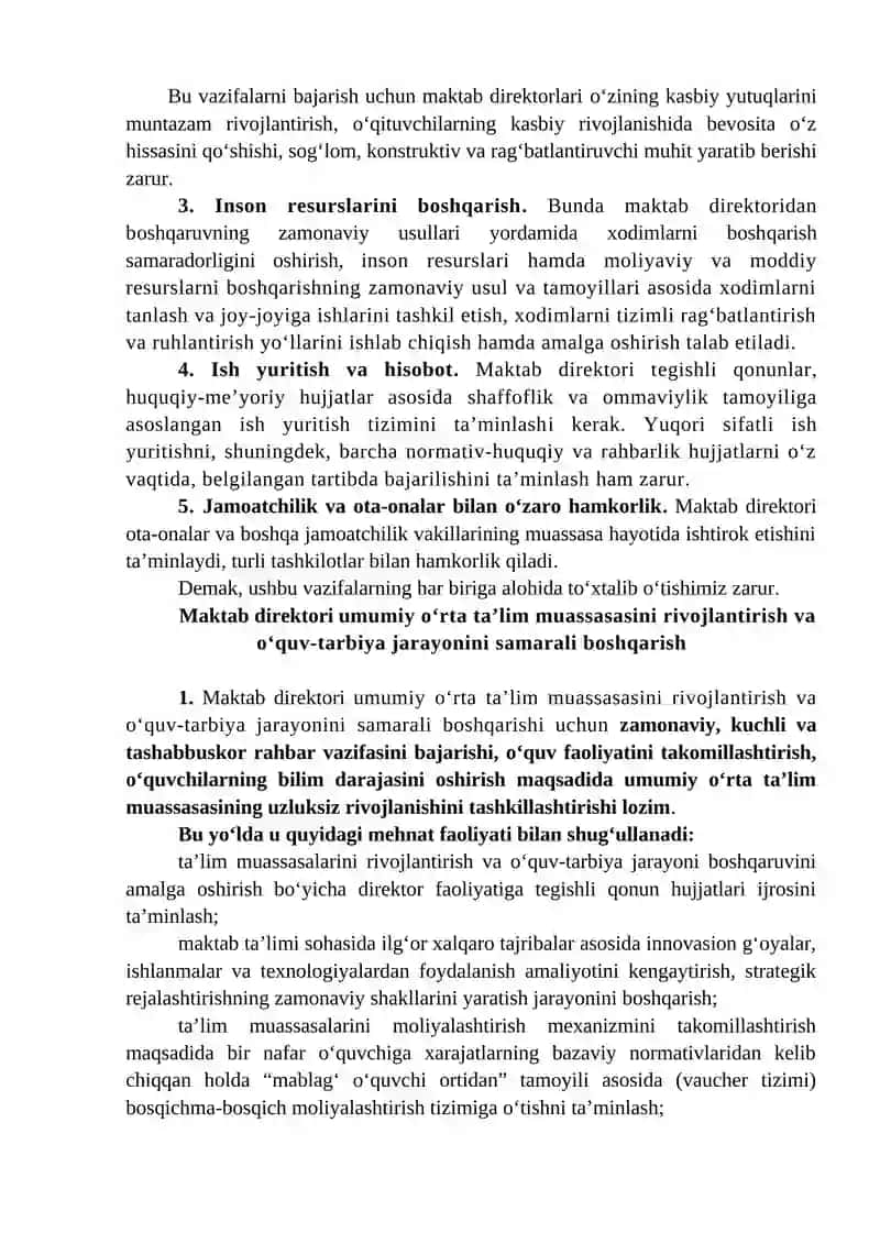 UMUMIY OʻRTA TAʼLIM MUASSASASI DIREKTORINING KASB STANDARTLARI 2