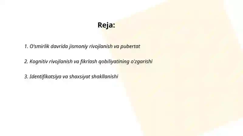 O'smirlik davri psixologiyasi 2