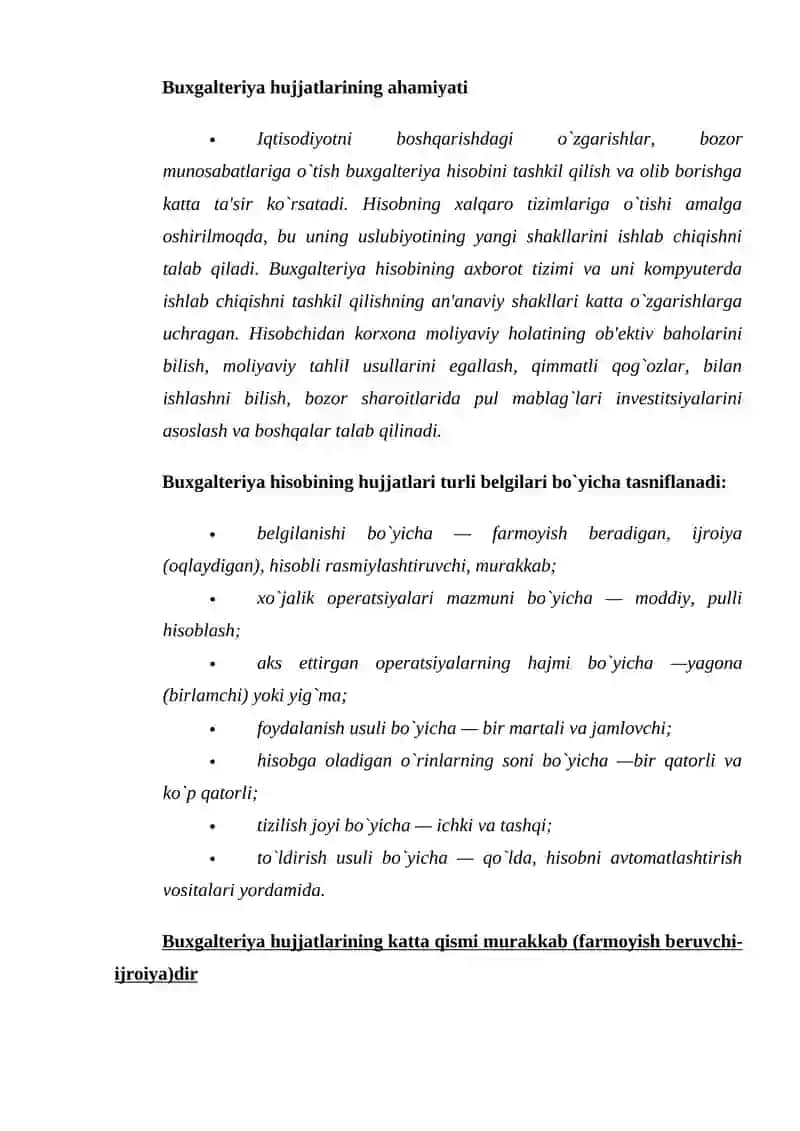 Buxgaltеriya hujjatlarining turlari va ularni turkumlanish 2