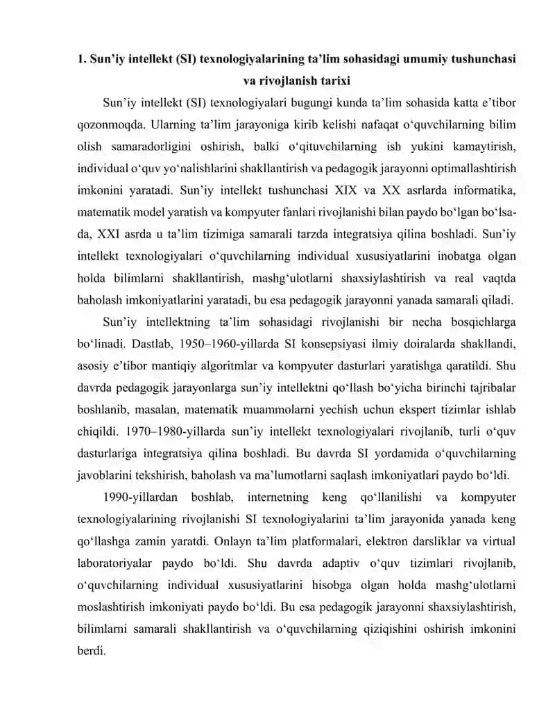 Sun’iy intellekt texnologiyalarining ta’limdagi qoʻllanilishi 2