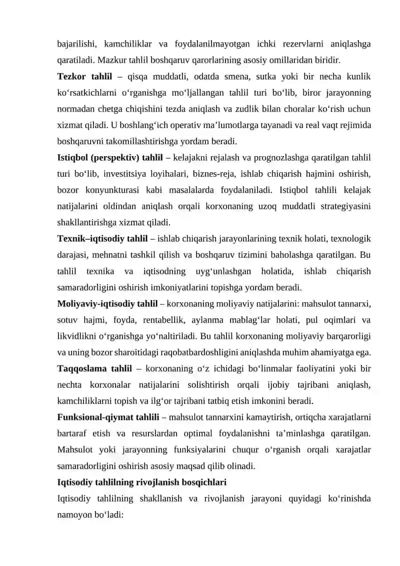 Iqtisodiy tahlilning turlari va ularning axborot manbalari 2