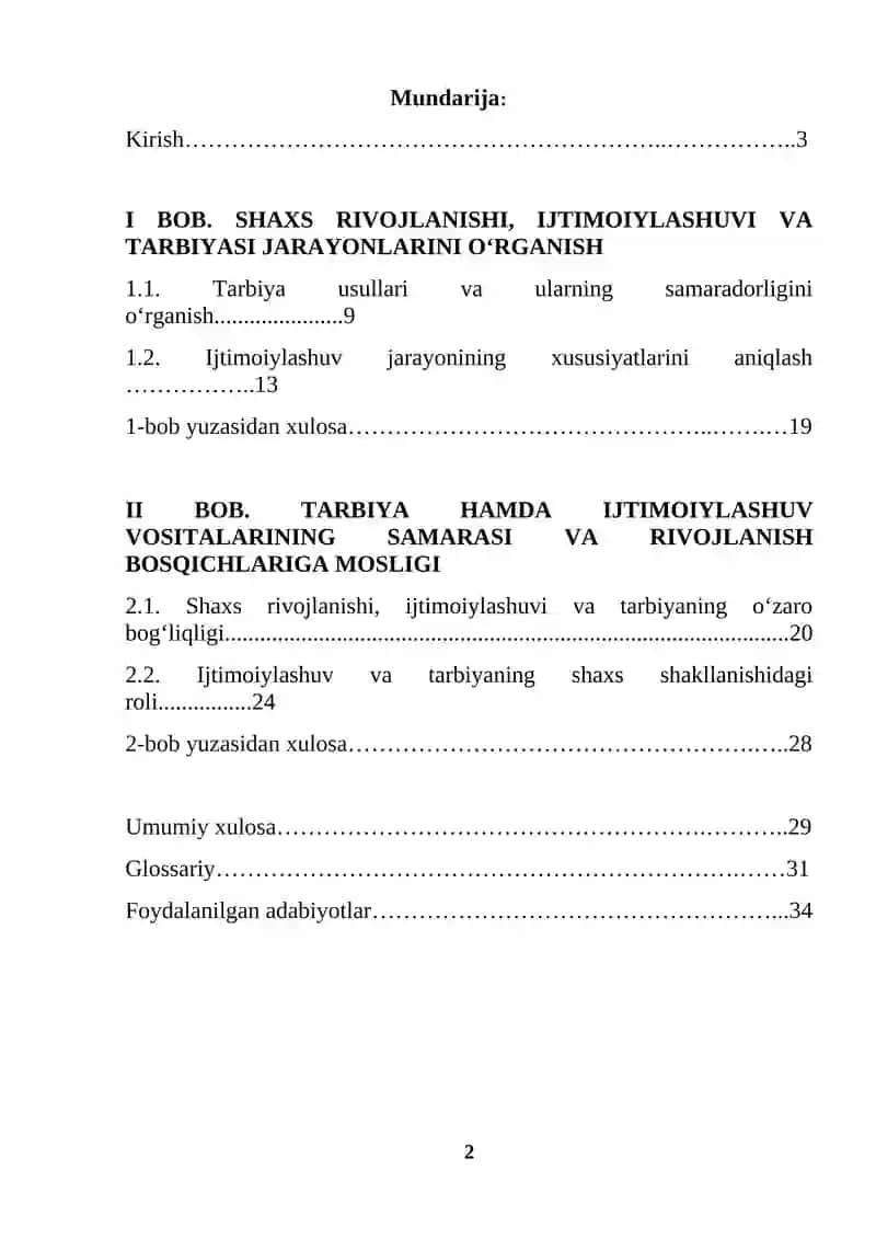 Shaxsning rivojlanishi, ijtimoiylashuvi va tarbiyasi (KURS ISHI) 2