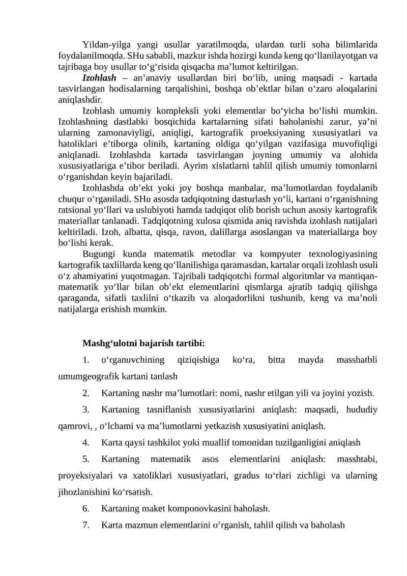 Mayda masshtabli umumgeografik kartalarni o’rganish 2