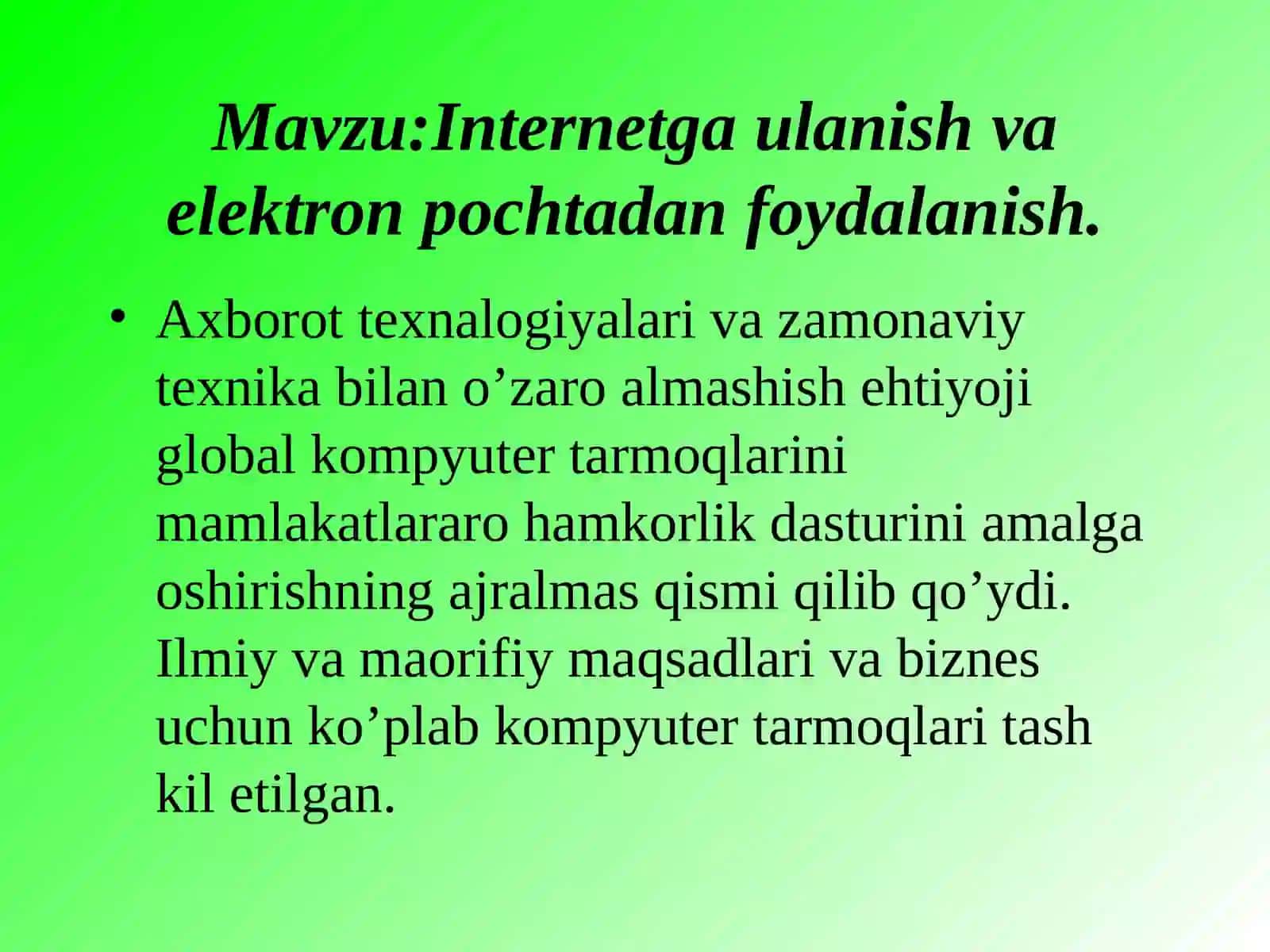 Internetga ulanish va elektron pochtadan foydalanish 2