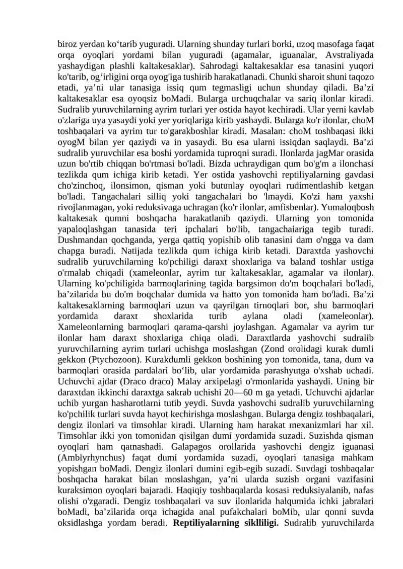 Sudralib yuruvchilarning ekologiyasi va kelib chiqishi 2