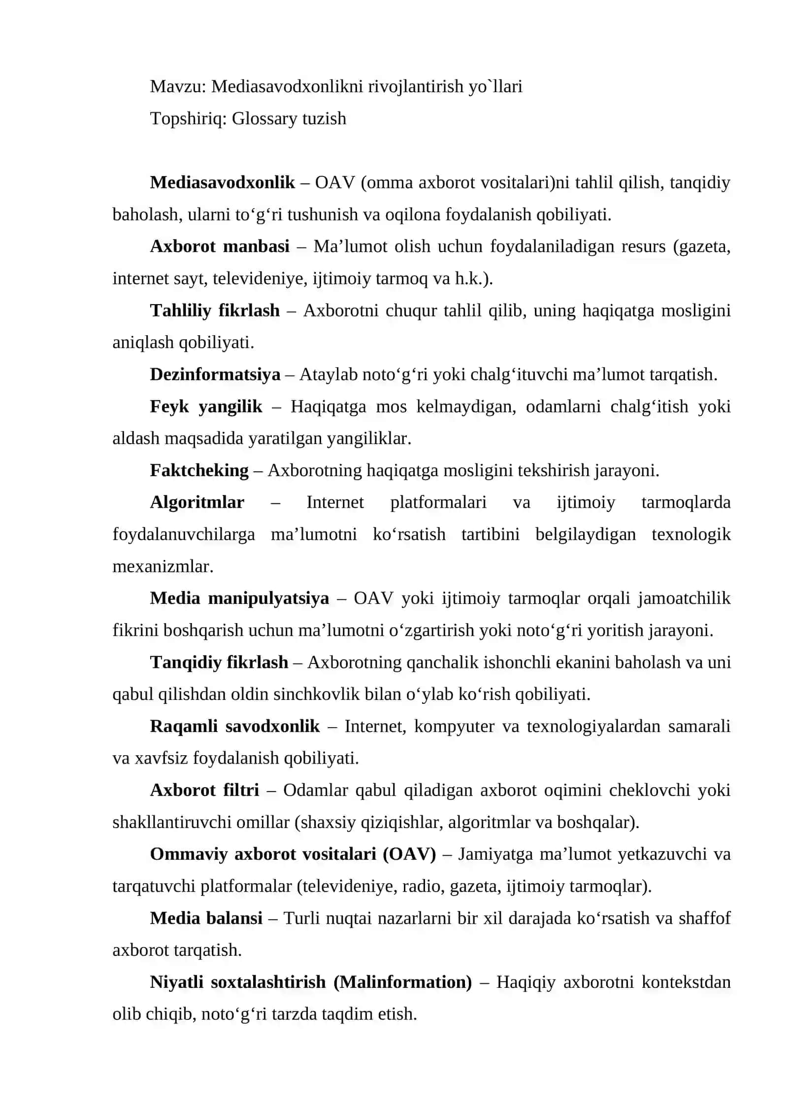 Mediasavodxonlik va axborot madaniyati 2
