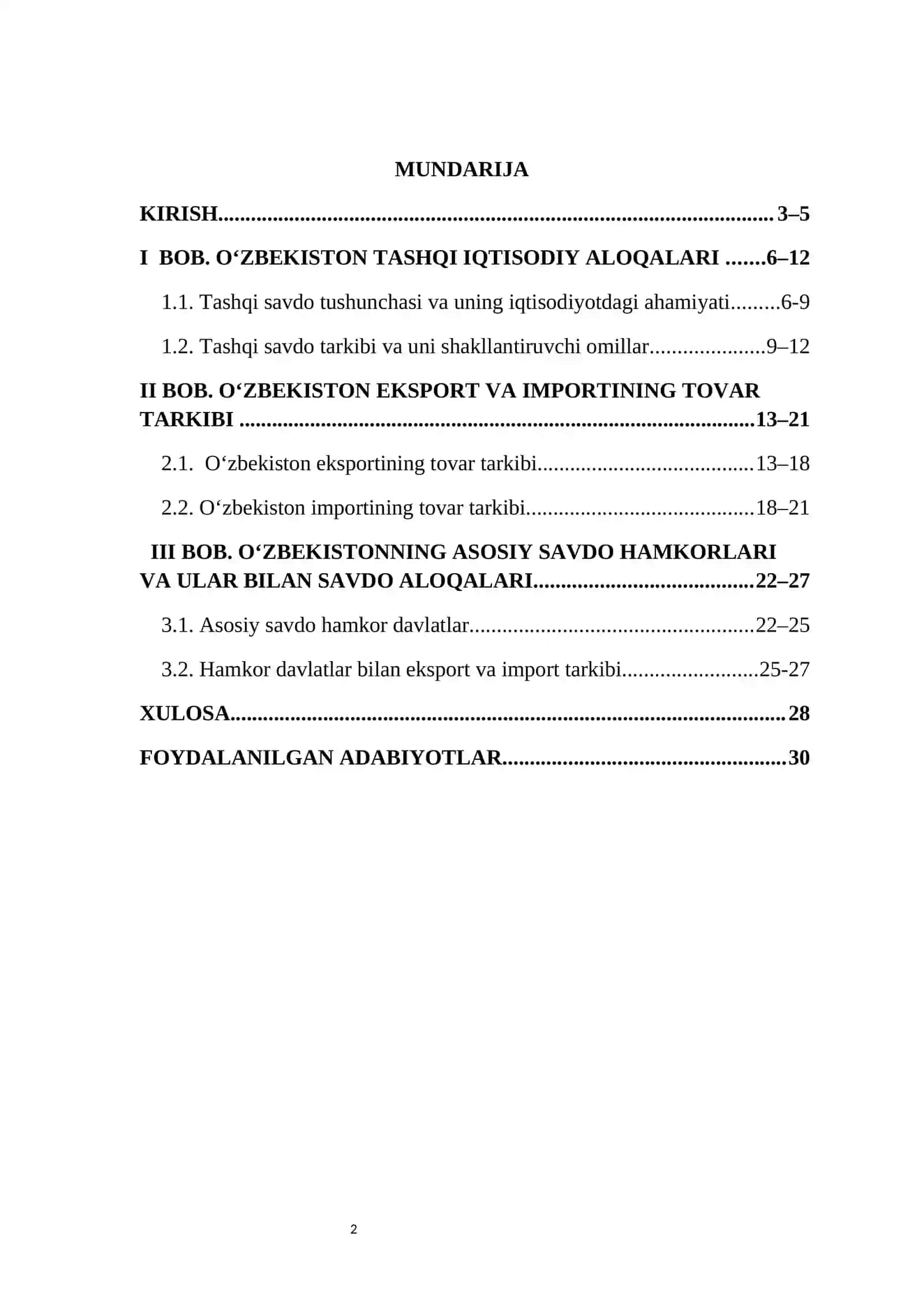 O'zbekiston eksporti va importining tovar tarkibi 2