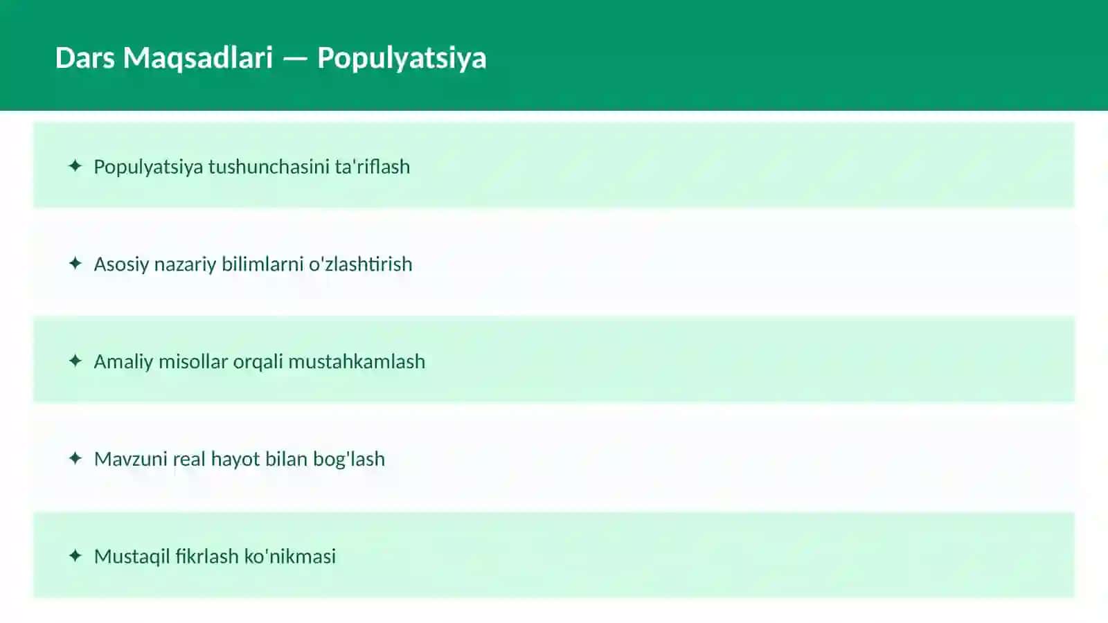 BIOLOGIYA Ekologiya O'qituvchilar va talabalar uchun dars ishlanma 2