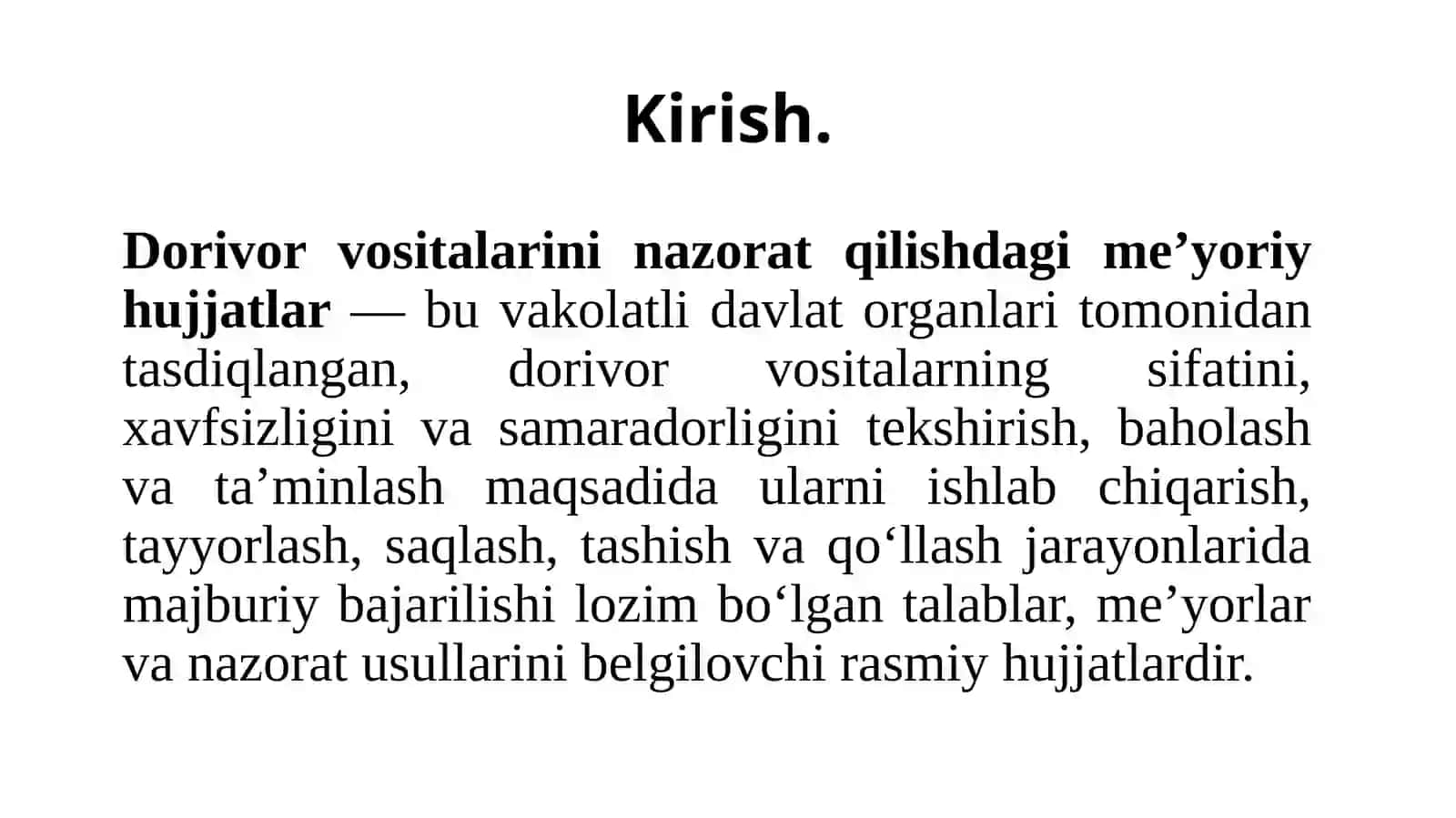 Dorivositalarininazoratqilishdafoydalaniladiganme’yoriyhujjatlar 2