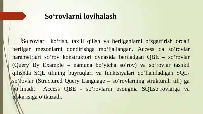 MS Access da So‘rovlarni Yaratish 2
