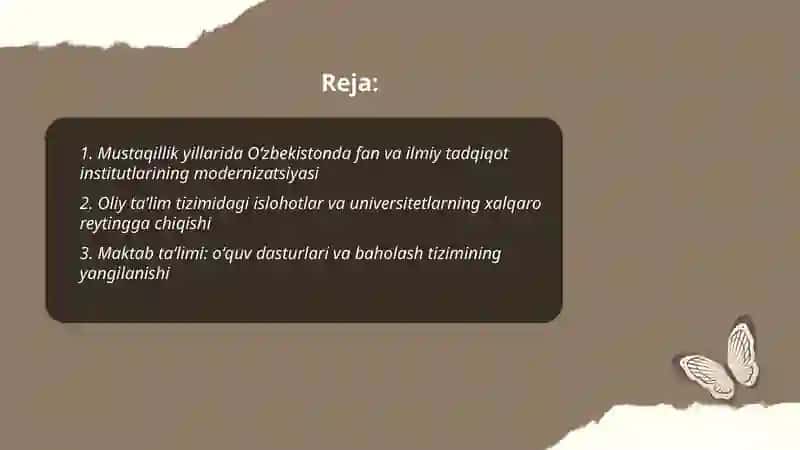 Mustaqillik Yillarida O'zbekistonda Fan, Ta'lim, Sport, San'at, Adabiyot va Sog'liqni Saqlash Tizimi Rivoji 2