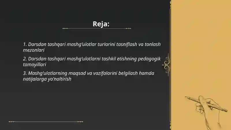 Darsdan tashqari mashgʻulotlarni tashkil etish usullarini oʻrganish 2