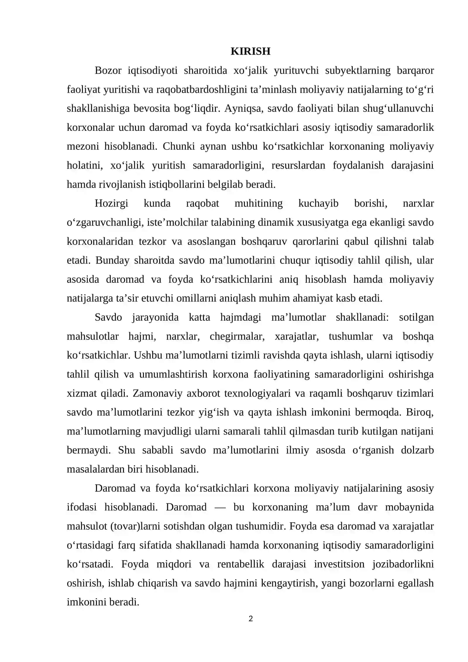 SAVDO MA’LUMOTLARINI TAHLIL QILISH – BERILGAN SAVDO MA’LUMOTLARI ASOSIDA DAROMADLAR VA FOYDANI HISOBLASH. 2