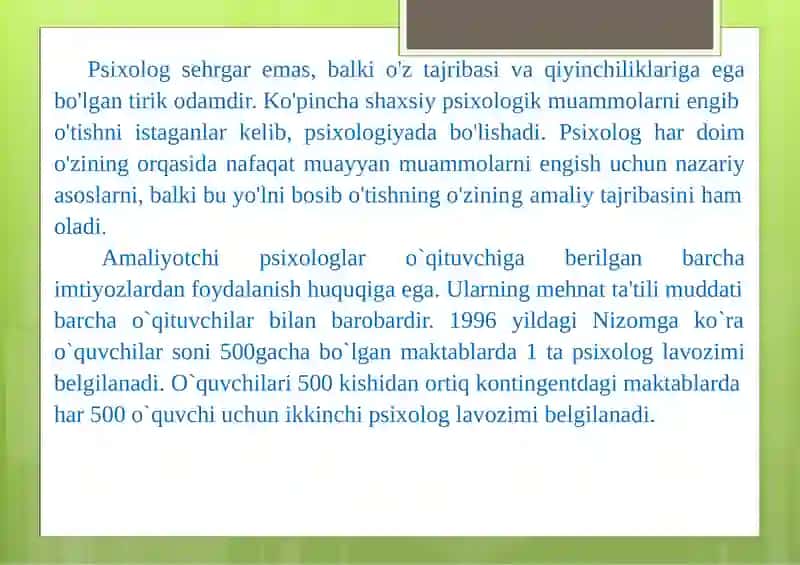 Amaliy psixologning huquq va majburiyatları 2