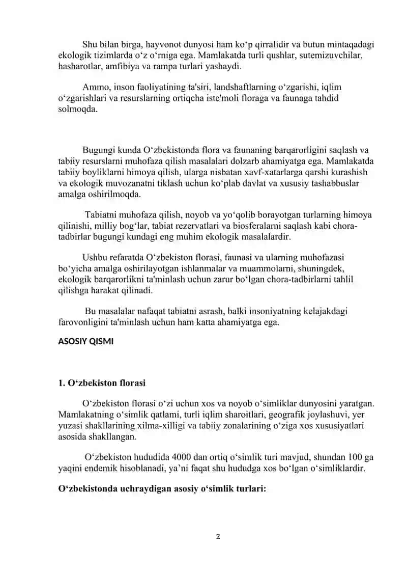 Oʻzbekiston florasi,faunasi va ularni muhofaza qilish 2