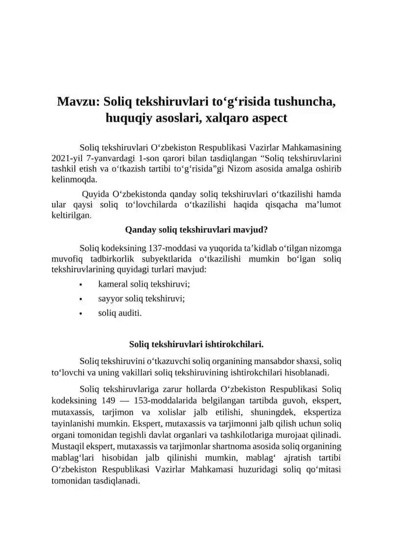 Soliq tekshiruvi, Soliq auditasi 2