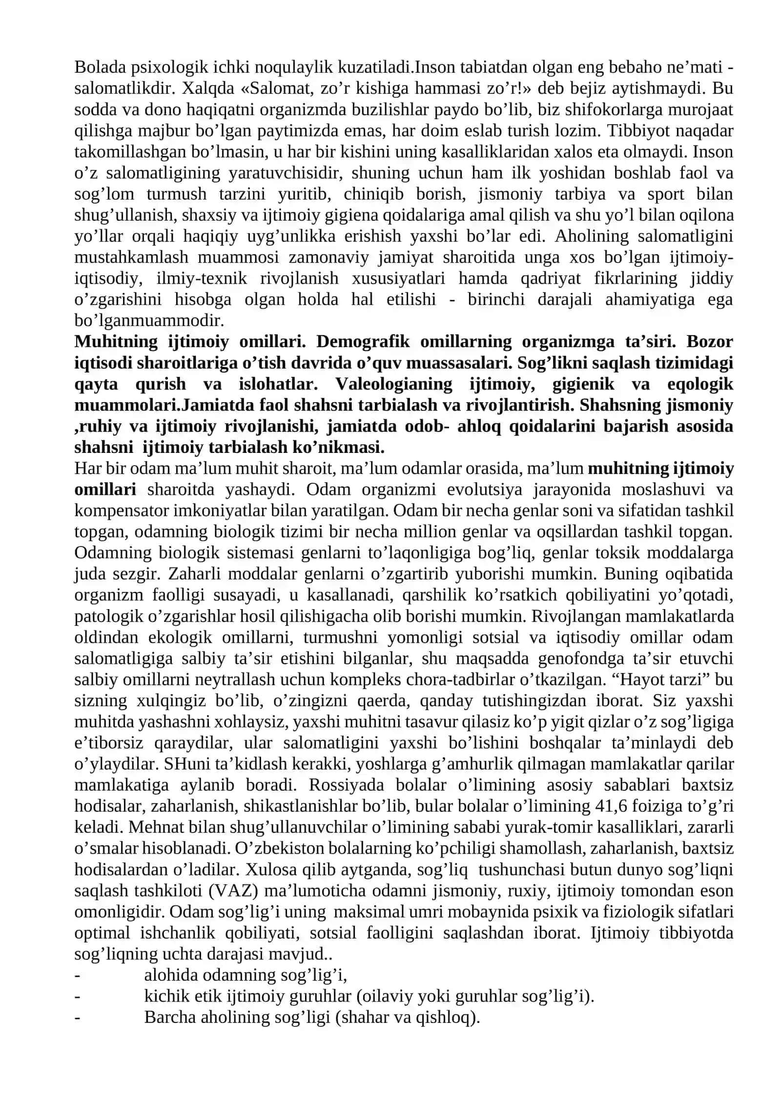 Davlatimizni yosh avlodni tarbiyalash va sog’lig’ini himoya qilish yo’lida olib borayotgan ishlari 2