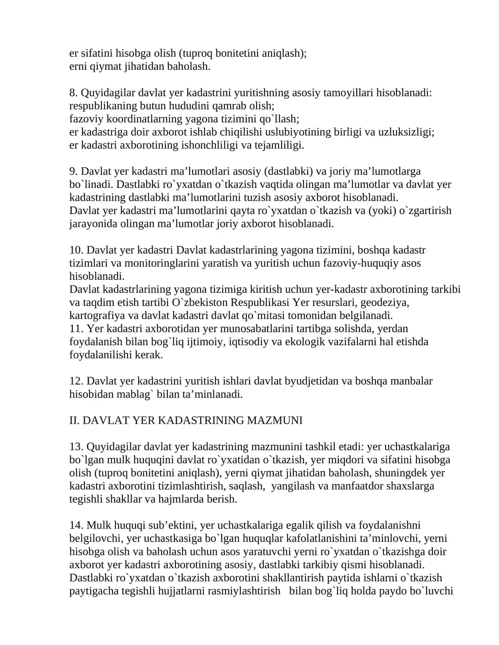 Davlat yer kadastrini yuritish tartibi to`g`risida NIZOM 2