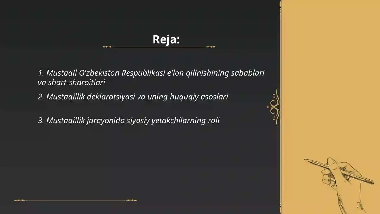 Mustaqil o'zbekiston respublikasining tashkil topishi va uning tarixiy ahamiyati Ismoilova Sabrina 2