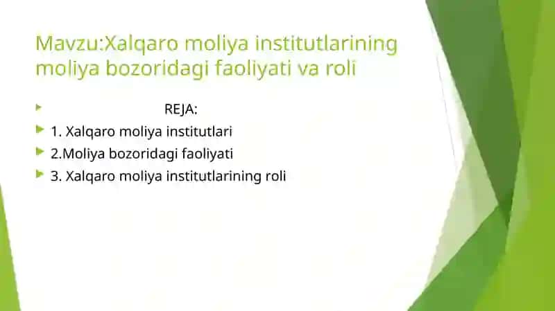 Xalqaromoliya institutlarining moliya bozori va qimmatli qog'ozlar fanidan tayyorlagan TAQDIMOT 2