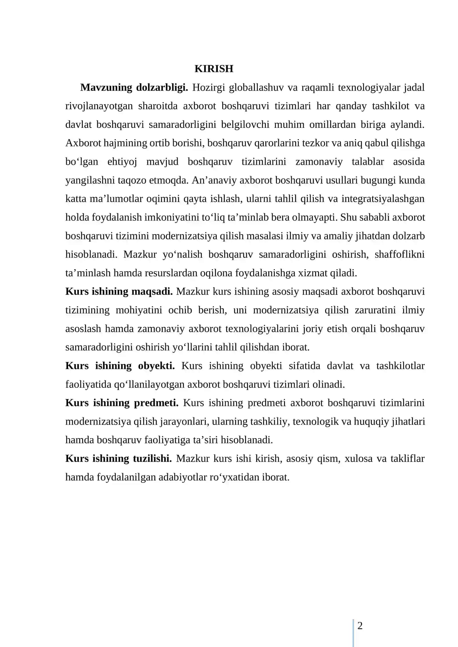 Axborot boshqaruvi tizimlarini modernizatsiya qilishning nazariy asoslari va O‘zbekiston Respublikasida rivojlanish istiqbollar 2