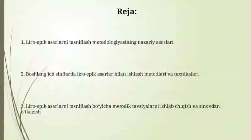 Boshligʻi sinfdallirov epic asarlar ustida ishlash uchun metodik tavsiyalar ishlab chiqish 2