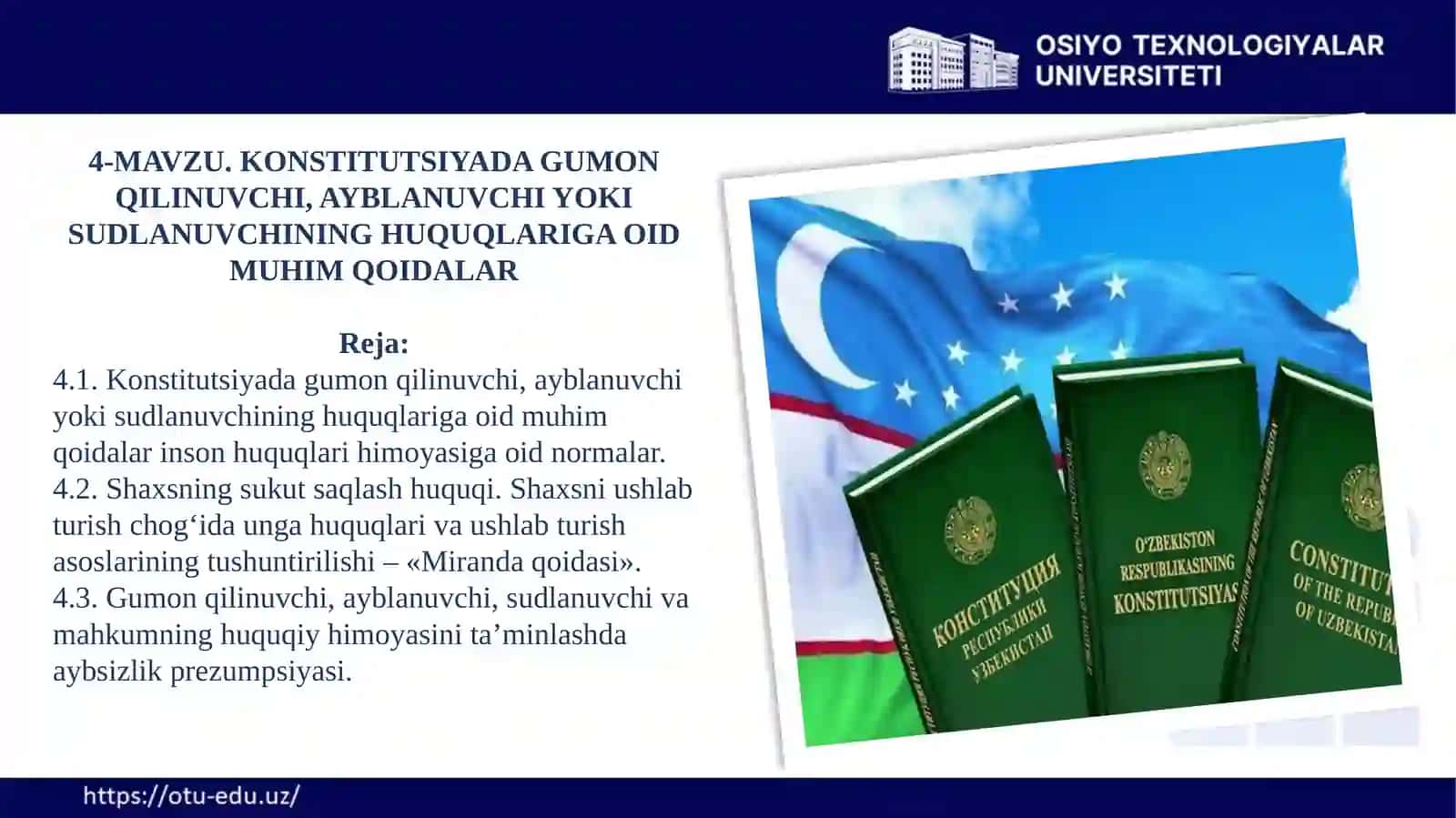 Konstitutsiyada Gumon Qilinuvchi, Ayblanuvchi Yoki Sudlanuvchining Huquqlariga oid muhim qoidalar 2