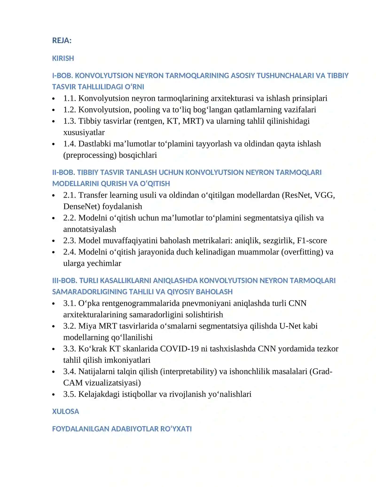 Tibbiy tasvirlarni tahllil qilishda konvolyutsion neyron tarmoqlarining samaradorligini o‘rganish 2