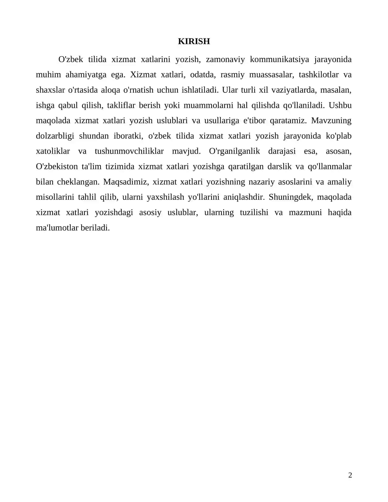 O'zbek tilida xizmat xatlari yozish usullari va uslublari 2