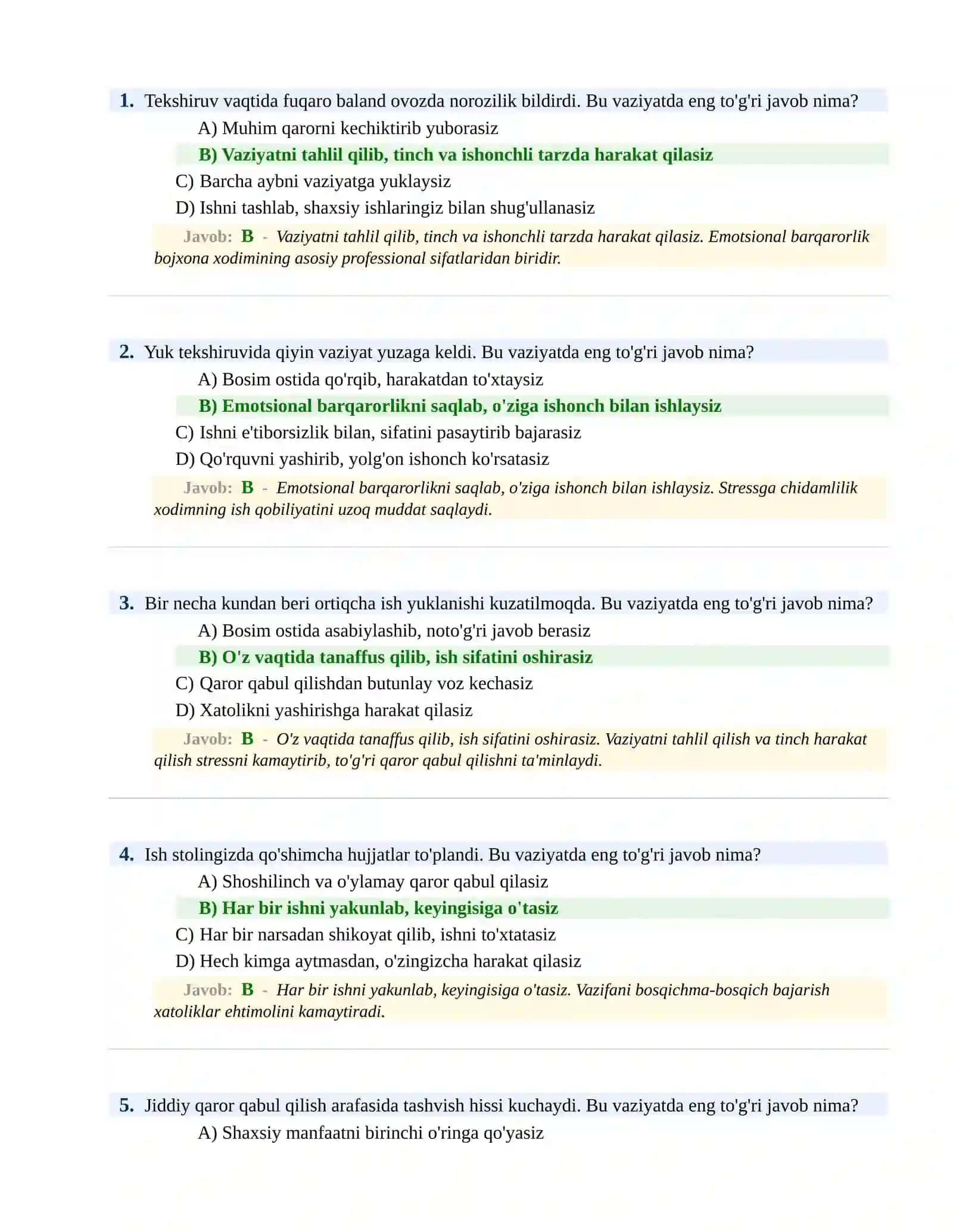 Bojxona Xizmatiga Ishga Kirish Psixologik Sinov Testlari 2