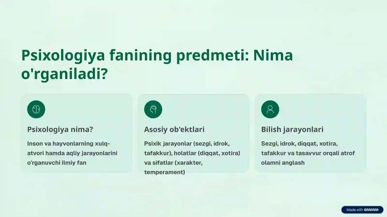 Psixologiya fanining predmeti va rivojlanish tarixi sohalari va  tadqiqot metodlari mavzusida tayyor taqdimot 2