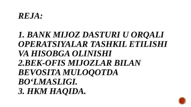 Bank mijoz dasturi u orqali operatsiyalar tashkil etilishi va hisobga olinishi 2