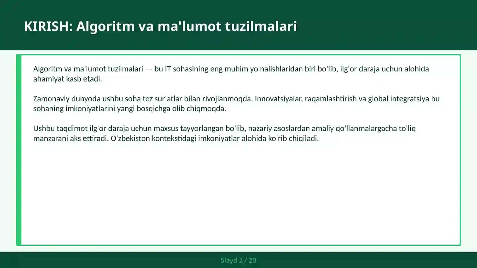 ALGORITM VA MA'LUMOT TUZILMALARI 2