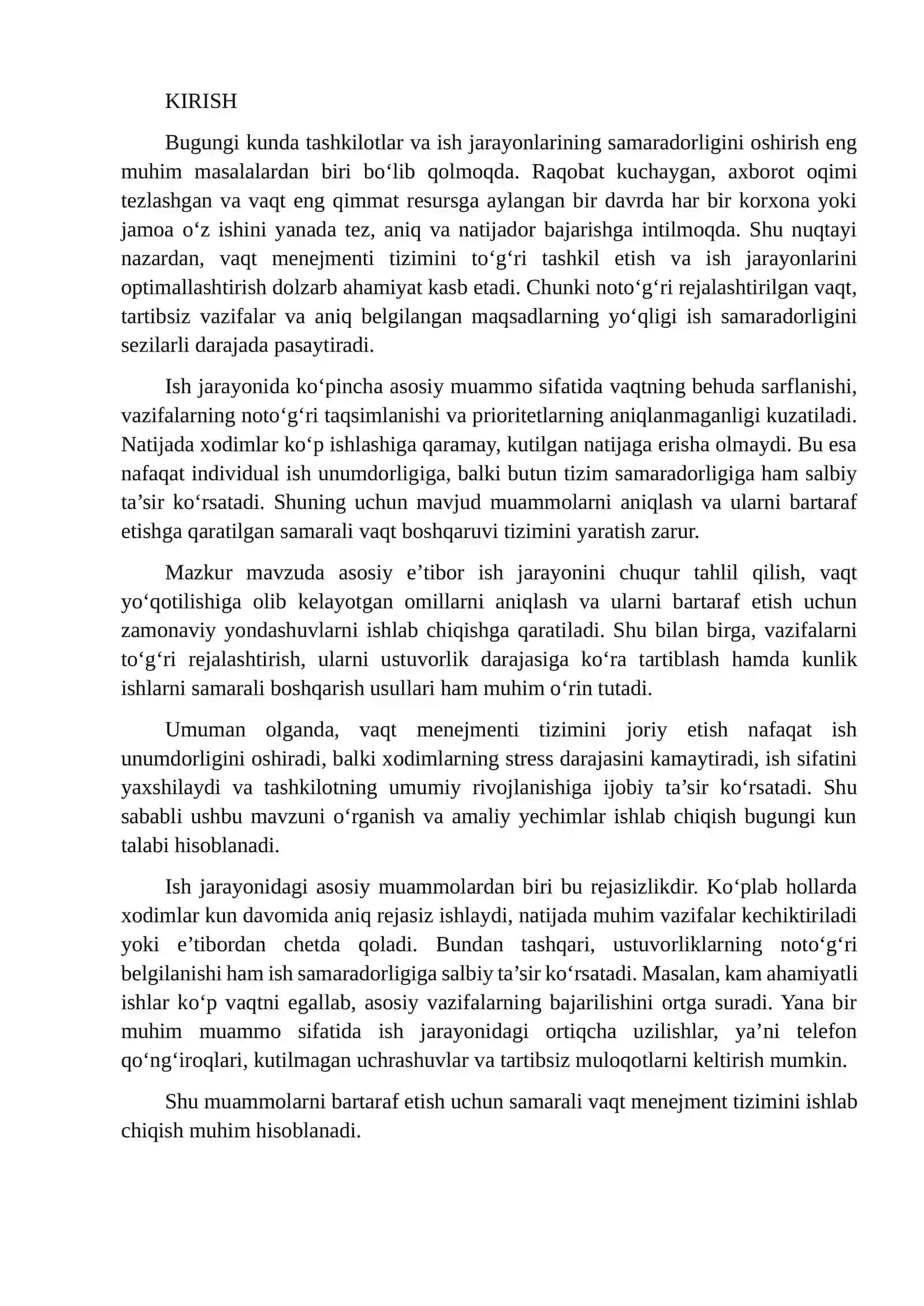 ISH JARAYONINI OPTIMALLASHTIRISH UCHUN VAQT MENEJMENT TIZIMINI YARATISH VA MUAMMONI ANIQLASH 2