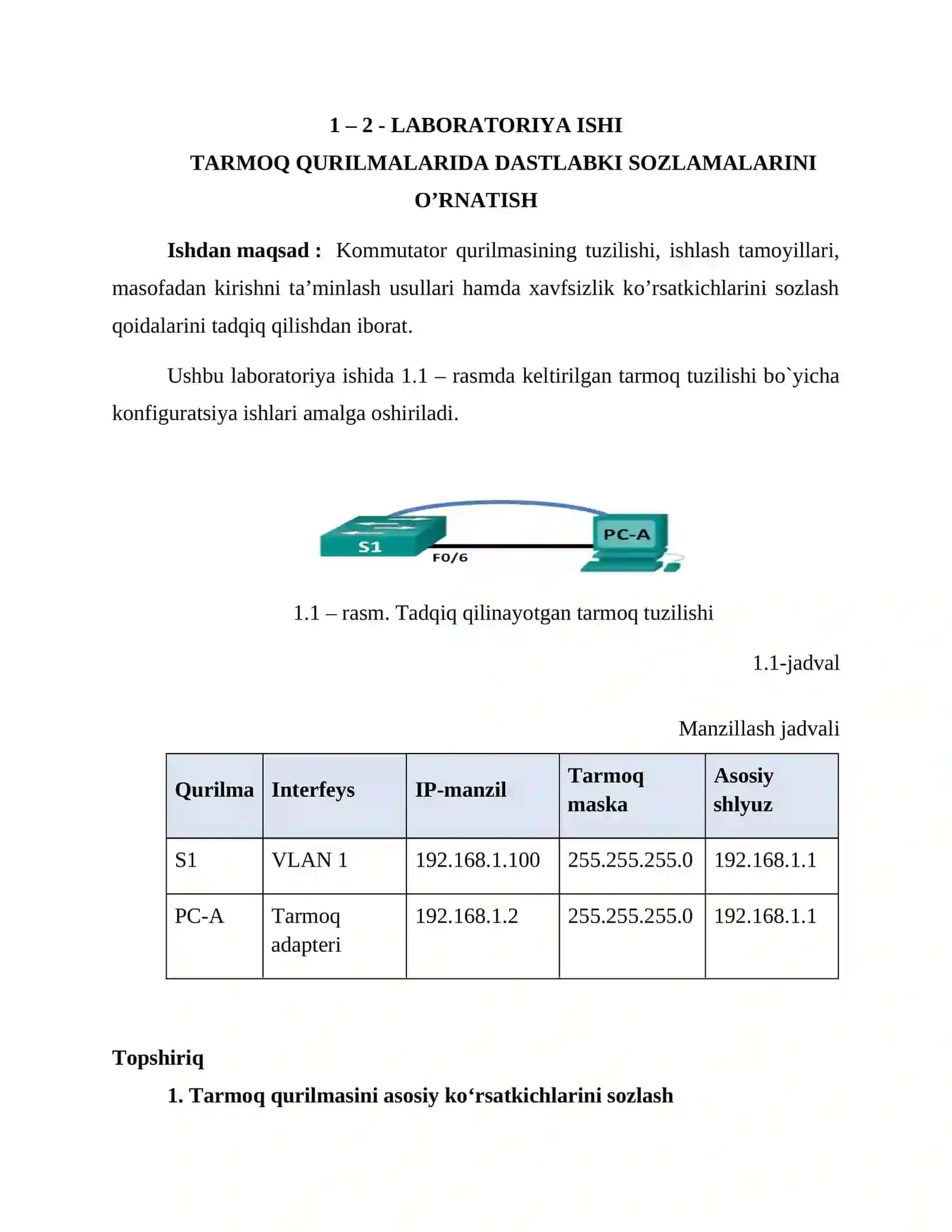 TARMOQ QURILMALARIDA DASTLABKI SOZLAMALARINI O’RNATISH 2