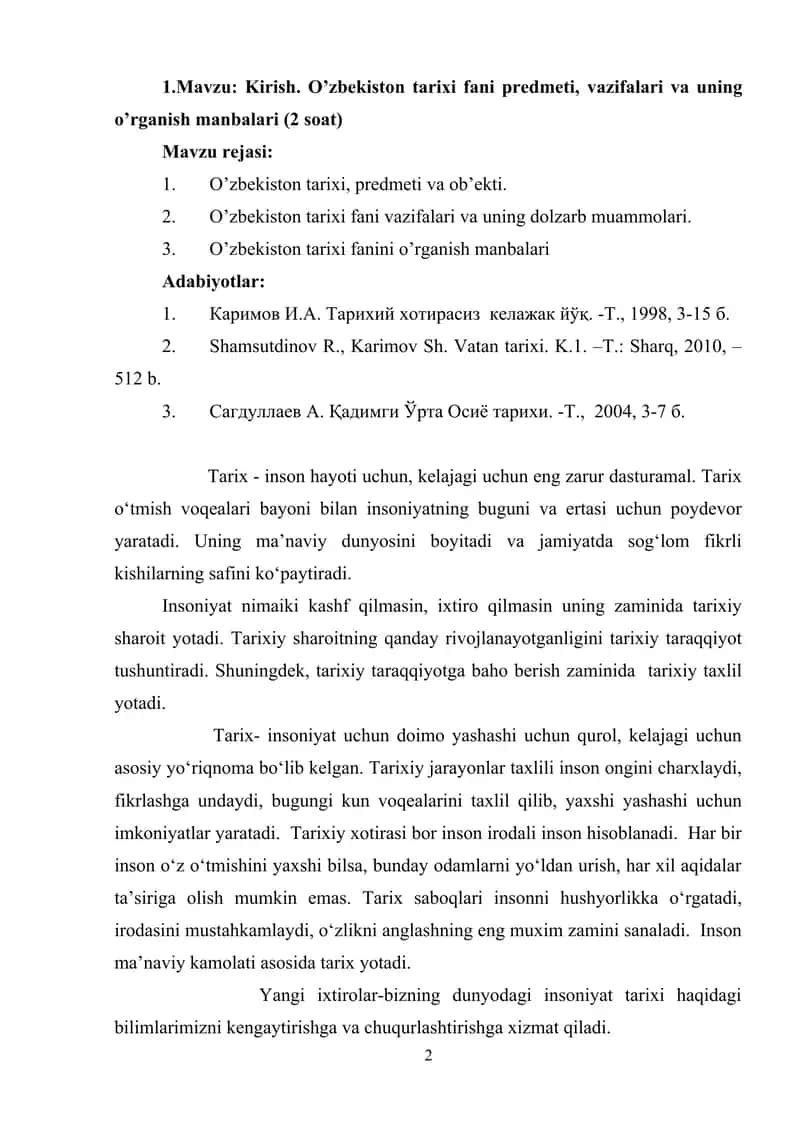 O`zbekiston tarixi (MA’RUZALAR VA GLOSSARIY) 2