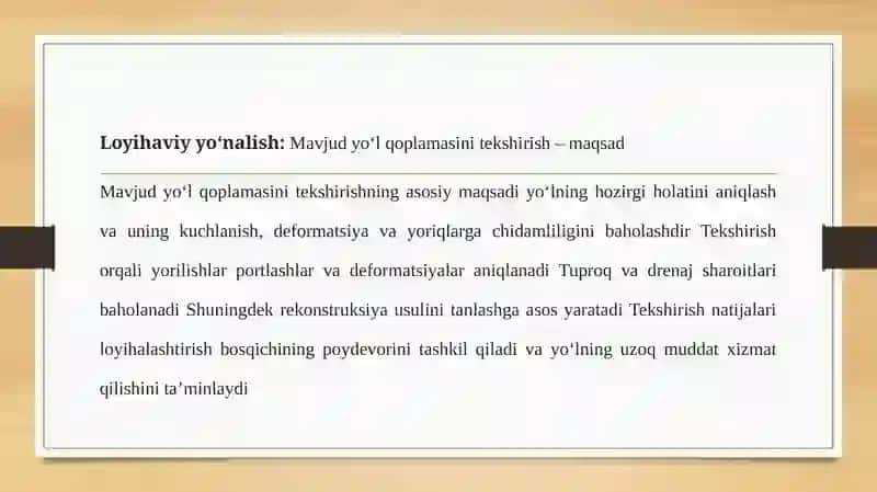 Mavjud yo‘l qoplamasini tekshirish va diagnostika qilish 2