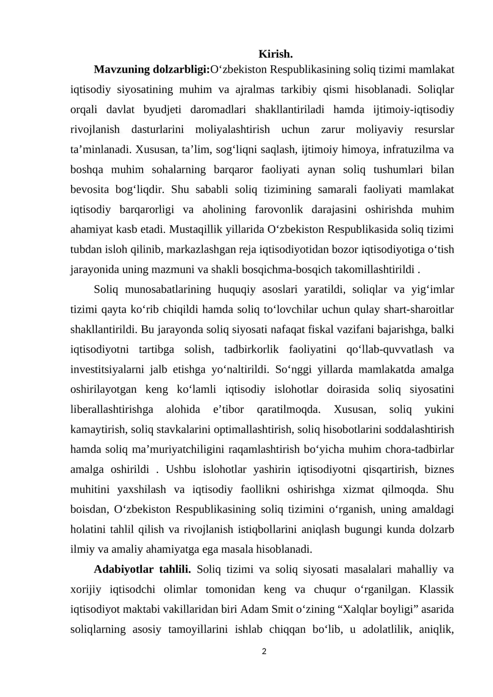 Oʻzbekistonda byudjet-soliq siyosati. Amalga oshirilgan islohotlar tahlili. 2