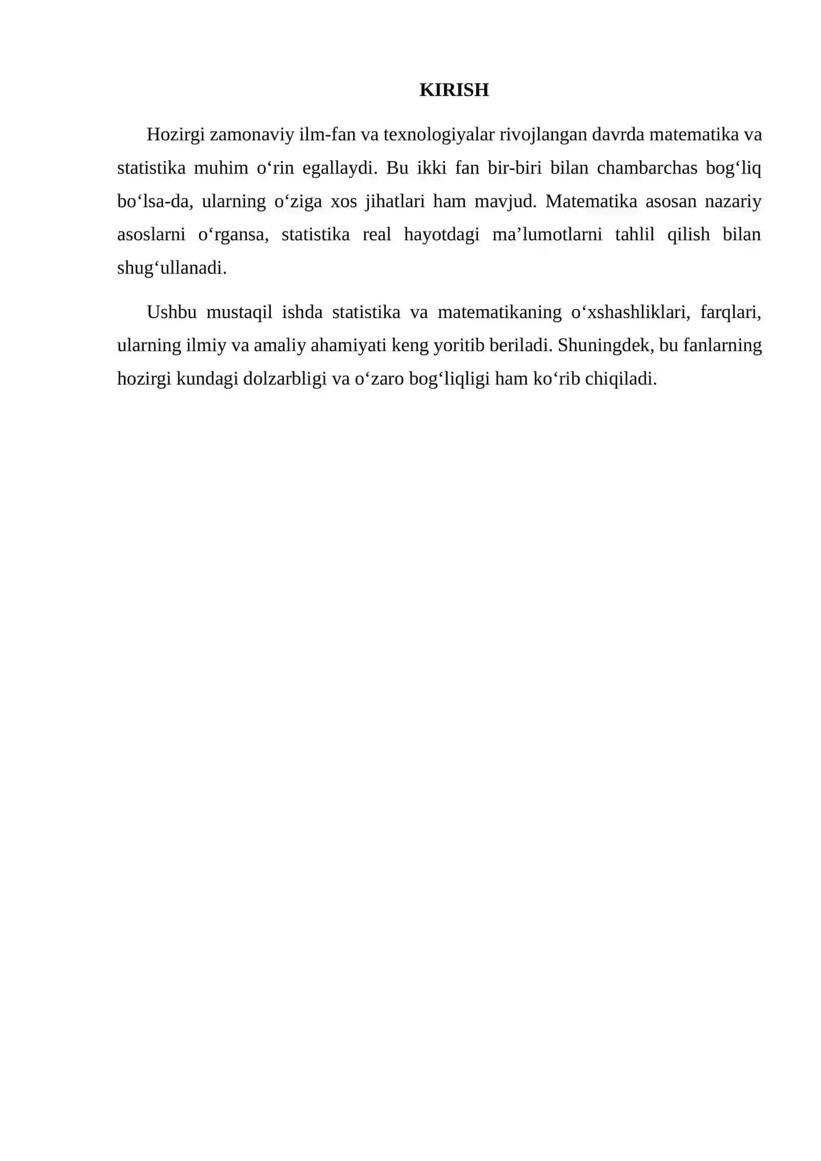 STATISTIKA VA MATEMATIKANING O‘XSHASHLIKLARI VA FARQLARI 2