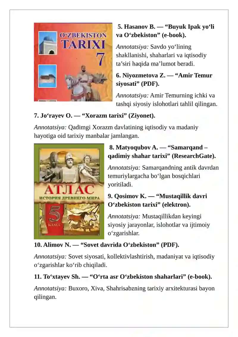 O‘zbekiston tarixining turli davrlariga oid elektron kitoblar bibliografiyasi 2