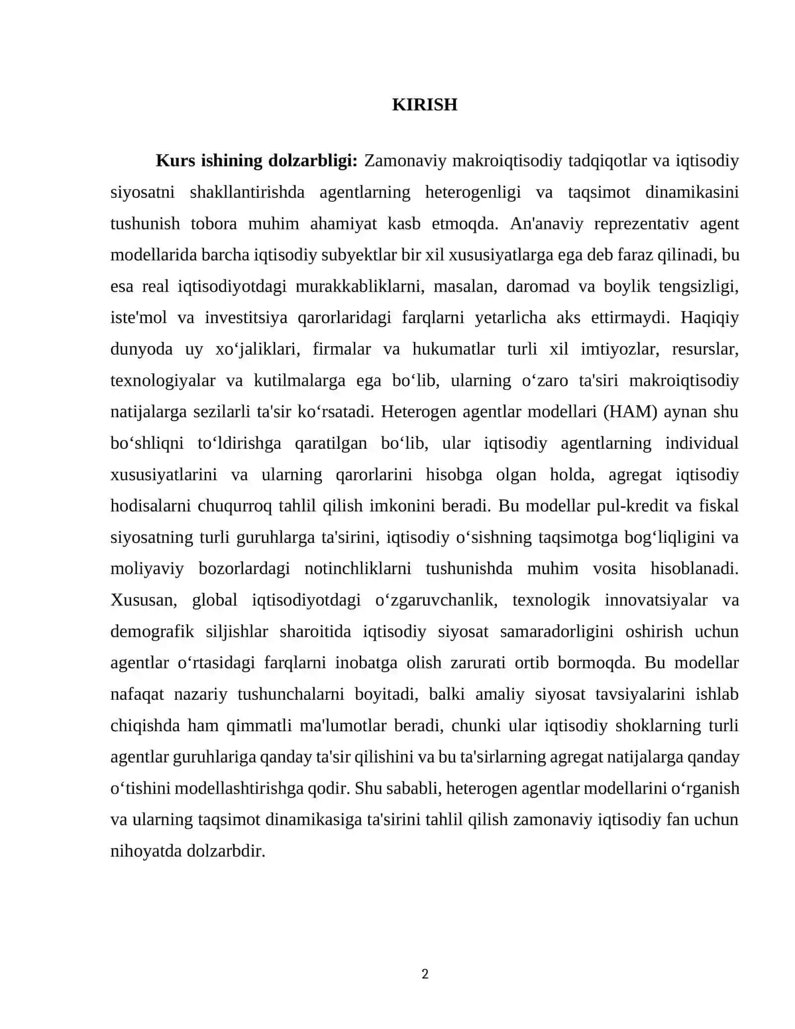 HETEROGEN AGENTLAR MODELLARI (HAM) VA TAQSIMOT DINAMKASI 2